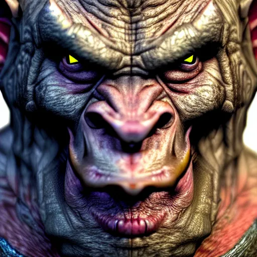 Image similar to a photorealistic portrait shot of a fantasy orc