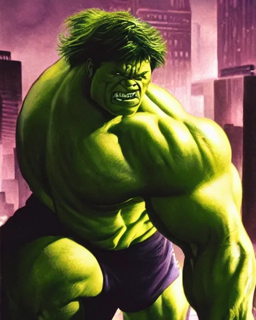 Prompt: a portrait of the incredible hulk looking angry in new york city by alex ross dramatic lighting.