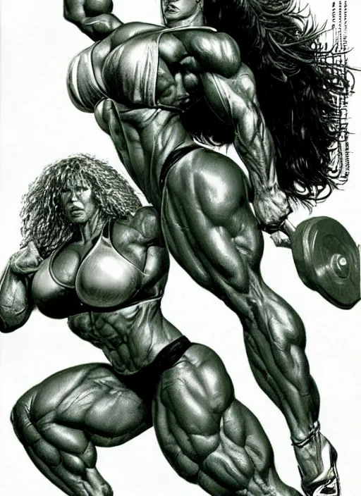 Image similar to jessica biel as she - hulk lifting barbell in overhead press. green skinned, muscular, bodybuilding woman, wheyfu. illustration luis royo, boris vallejo, detailed, realistic