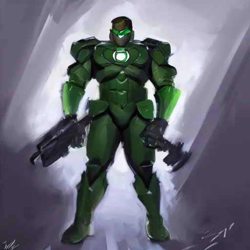 Image similar to greg manchess portrait painting of armored green lantern as overwatch character, medium shot, asymmetrical, profile picture, organic painting, sunny day, matte painting, bold shapes, hard edges, street art, trending on artstation, by huang guangjian and gil elvgren and sachin teng