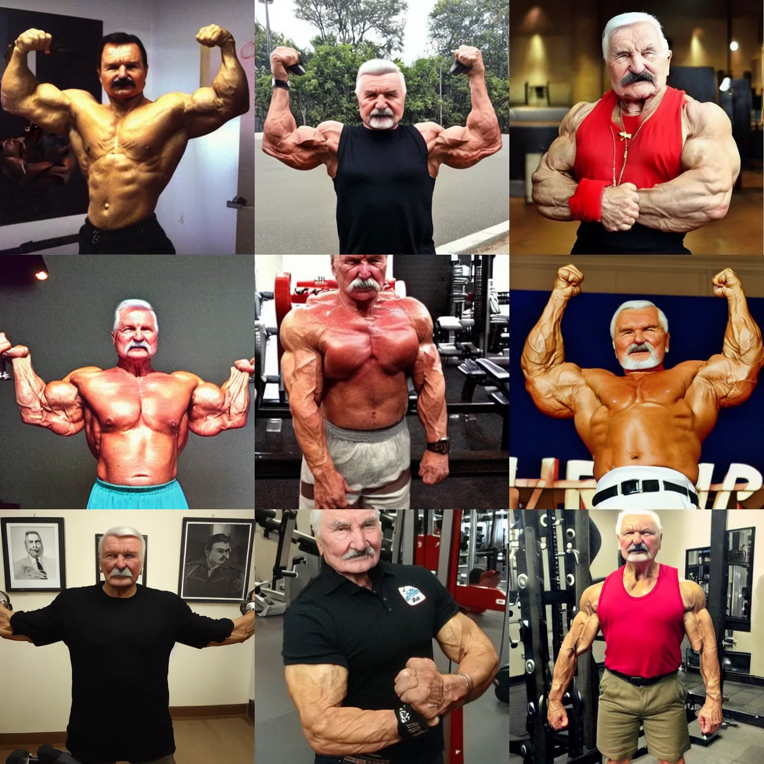 Prompt: lech walesa on steroids flexing pose