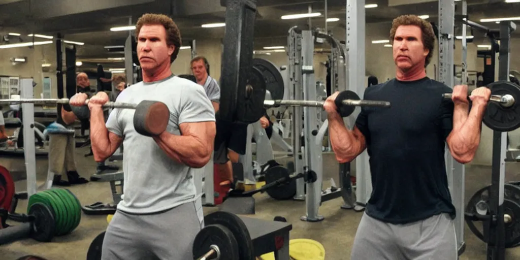 Image similar to Will Ferrell lifting weights in the style of Pixar