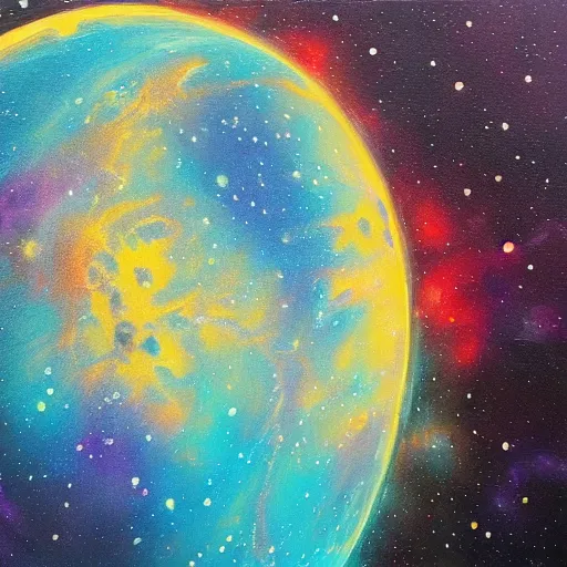 Prompt: highly detailed artwork, dyson sphere, deep cyan background nebula, acrylic painting