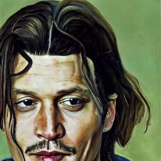 Prompt: high quality high detail painting by lucian freud, hd, portrait of johny depp