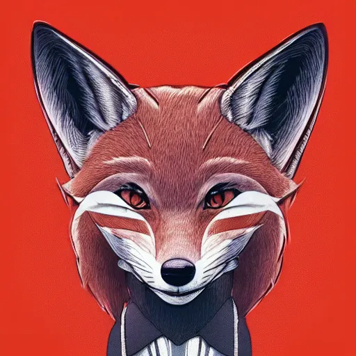 Image similar to anthropomorphic fox bounty hunter, beautiful, detailed symmetrical close up portrait, intricate complexity, in the style of artgerm and ilya kuvshinov, cel shaded
