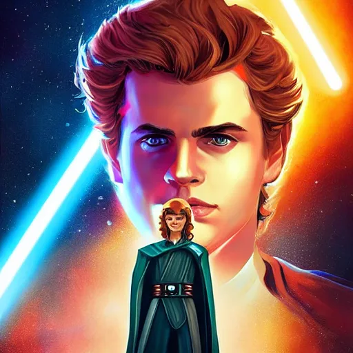 Image similar to anakin skywalker ( hayden christensen ) star wars attack of the clones, digital painting bioluminance alena aenami artworks in 4 k design by lois van baarle by sung choi by john kirby artgerm style pascal blanche and magali villeneuve