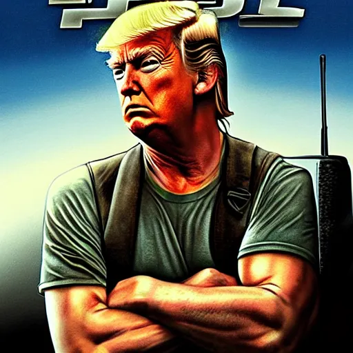 Image similar to trump as rambo, movie poster, digital art, drew struzan