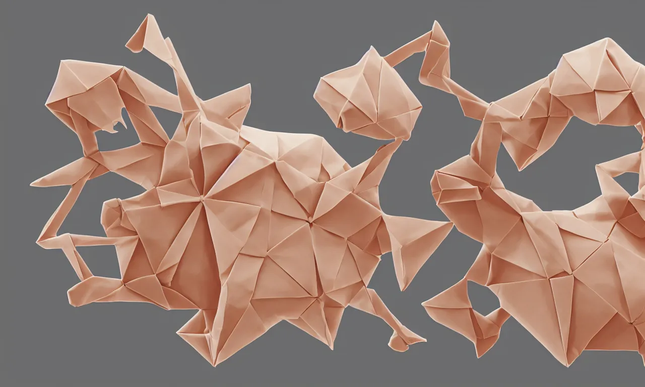 Prompt: an origami low poly of human brain