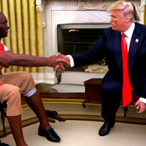 Prompt: forrest gump meeting donald trump in the white house