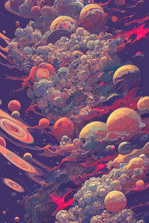 Prompt: The destruction of the Universe, Planets crashing, highly detailed, Digital painting, Refreshing, Trending on Artstation, Illustration by James Jean