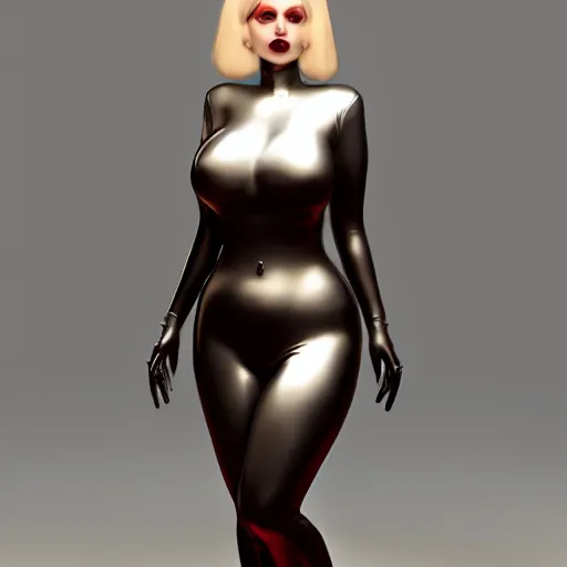 Prompt: feminine hot pale goth woman with tight curvy shiny outfit, photorealistic, sublime, relaxed posture, 16k, smooth, sharp focus, cgsociety, ArtStation, volumetric lighting