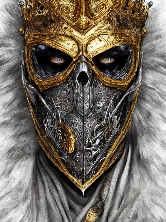 Image similar to portrait art of 8k ultra realistic undead King Arthur, intricate gold crown, detailed intricate ornate armour,decaying, cybernetic, full of colour, cinematic lighting, battered, trending on artstation, 4k, hyperrealistic, focused, extreme details,unreal engine 5, cinematic, masterpiece, art by ayami kojima, giger