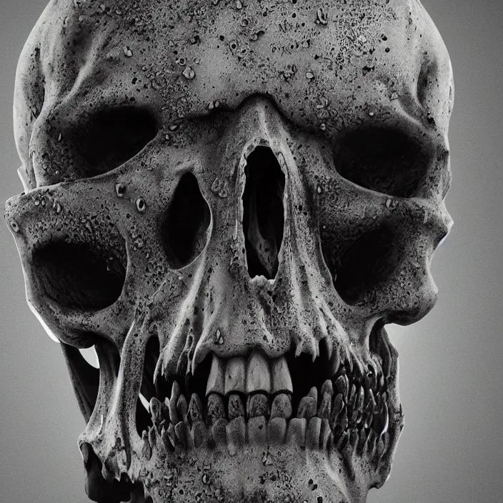 Image similar to portrait of a melting wax skull. intricate abstract. sharp teeth. delicate artwork. infected by zombie fungus. by Tooth Wu, wlop, beeple, dan mumford. octane render, trending on artstation, greg rutkowski very coherent symmetrical artwork. cinematic, hyper realism, high detail, octane render, 8k, depth of field, bokeh. chrome accents.