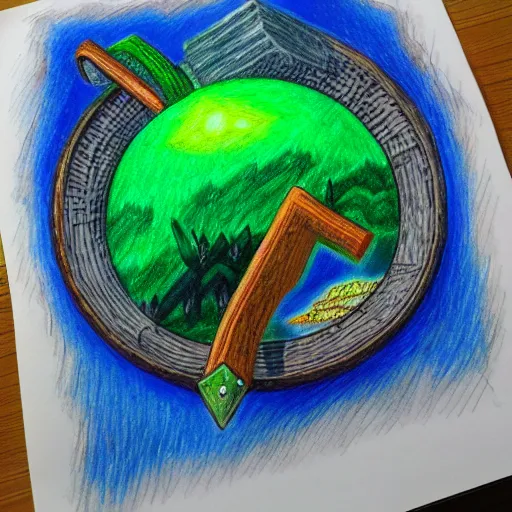 Image similar to Colored pencil art on paper, Terraria Logo, highly detailed, artstation, MasterPiece, Award-Winning, Caran d'Ache Luminance