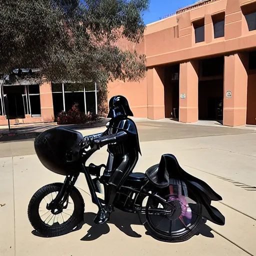 Image similar to Darth Vader riding a my little pony outside of hepner hall at San Diego State University