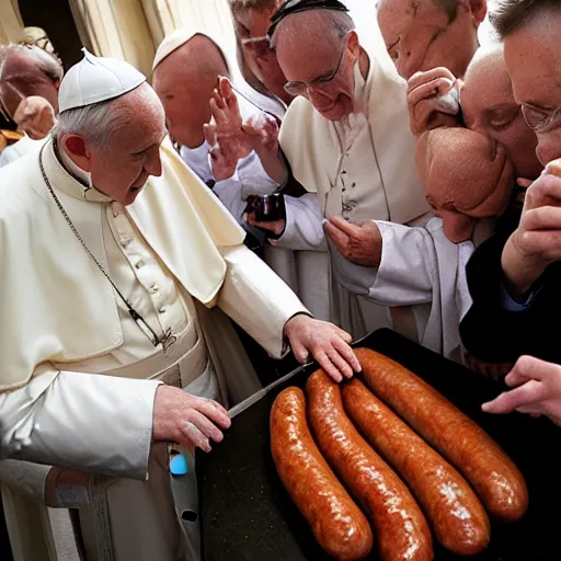 Image similar to photojournalism, the popes hand turn into sausages