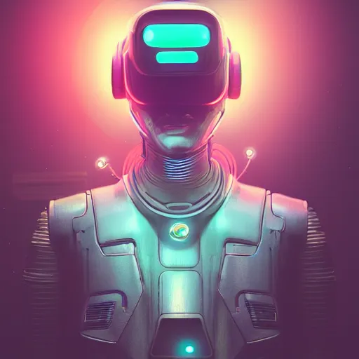 Image similar to cyberpunk concept cool cyborg bot, cinema 4 d, galaxy, cosmos, ufo, space sci - fi, wearing vr goggles, illustration, portrait, pastel neon textured background night, trending on artstation, greg rutkowski, octane rendered, 1 2 k, detailed,