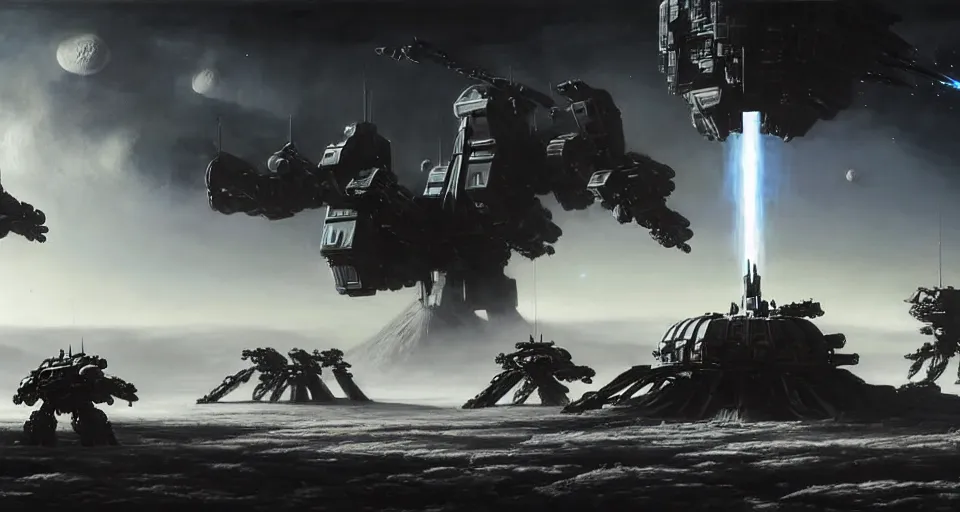 Image similar to hyper realistic sci - fi matte concept art painting of epic cinematic battle between humanoid battlemechs fighting on the moon, guns, missiles, explosions, beautiful details, strong composition painted by kim jung guweta studio rutkowski, james gurney and greg rutkowski, and lucasfilm, smooth, intricate, detailed, sharp focus, cinematic