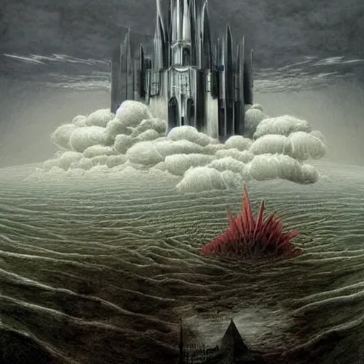 Image similar to swirling futuresynth by jakub rozalski, by paul laffoley. a beautiful drawing of a castle in the clouds.