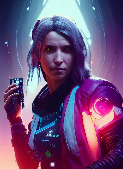 Image similar to portrait of Lesley Nilsen as a character in arabian Cyberpunk 2077, looking at camera, intricate, dystopian, sci-fi, extremely detailed, digital painting, artstation, concept art, smooth, sharp focus, illustration, intimidating lighting, incredible art by artgerm and greg rutkowski and alphonse mucha and simon stalenhag