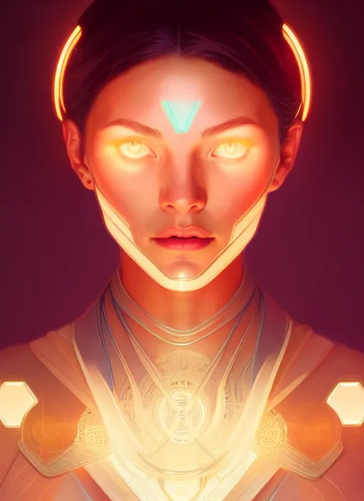 Image similar to symmetry!! portrait of female, chemisty, sci - fi, glowing lights!! intricate, elegant, highly detailed, digital painting, artstation, concept art, smooth, sharp focus, illustration, art by artgerm and greg rutkowski and alphonse mucha, 8 k