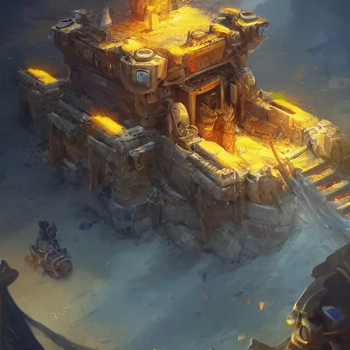 Image similar to a golden siege tower chariots, yellow magic theme, bright art masterpiece artstation. 8 k, sharp high quality artwork in style of jose daniel cabrera pena and greg rutkowski, concept art by tooth wu, blizzard warcraft artwork, hearthstone card game artwork, cart wheels