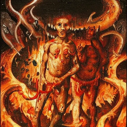 Image similar to nathan fielder walking around hell!!!!!!! dante's inferno!!! medieval painting, oil painting