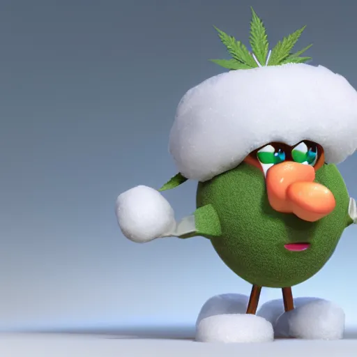 Prompt: octane render of cartoon cannabis character snowball