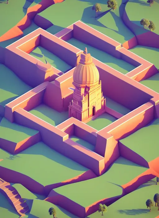 Prompt: a low poly isometric render of mysore in the style of monument valley, intricate, elegant, smooth shading, soft lighting, illustration, simple, solid shapes, by magali villeneuve, jeremy lipkin and michael garmash, rob rey and kentaro miura style, octane render