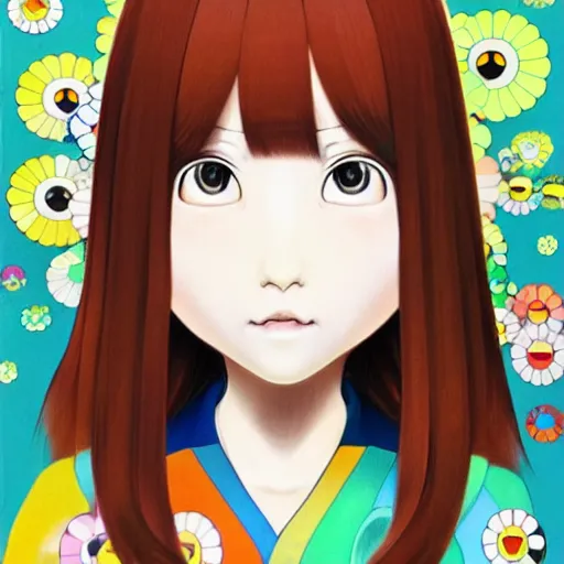 Image similar to a portrait of a girl by takashi murakami, aya takano color style, 4 k, super detailed