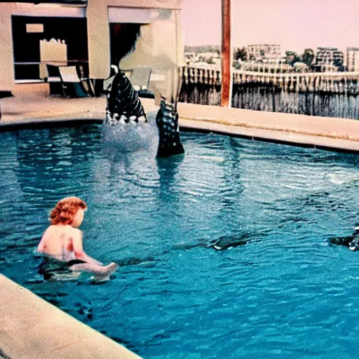 Image similar to sea creature in pool, photo from the 80s