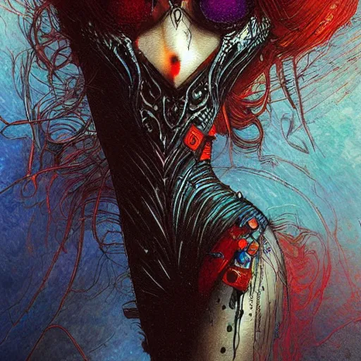 Prompt: the brittle. digital painting, vertical, intricate, beautiful, detailed, grunge, illustration, abstract art by luis royo and malevich and kandinsky, trending on artstation. blue, dark red and dark purple color scheme, gradient darker to bottom