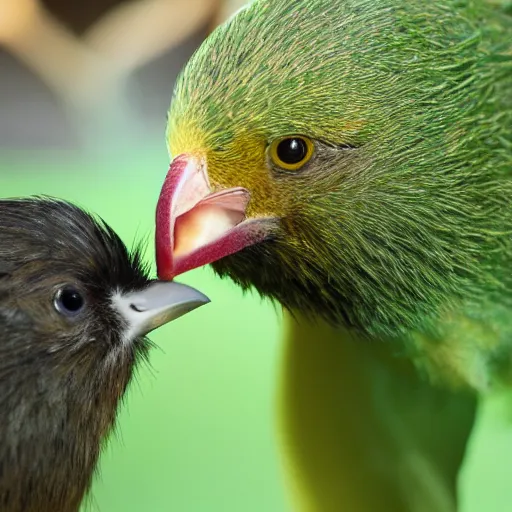Prompt: kiwi bird eating kiwi fruit