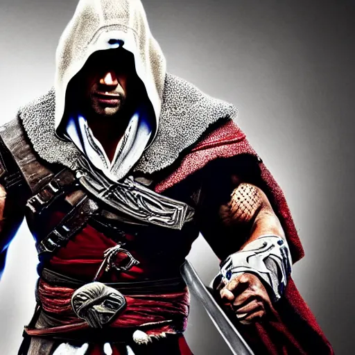 Image similar to dwayne johnson as ezio auditore