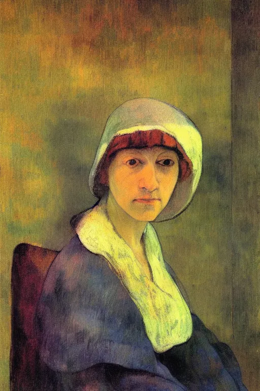 Prompt: Portrait of a Young Victorian veiled widow in the style of (Rembrandt), Paul Gauguin, tonemapped, painterly