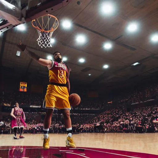 Prompt: photo of asian lebron james dunking a basketball, nikon d 7 3 0