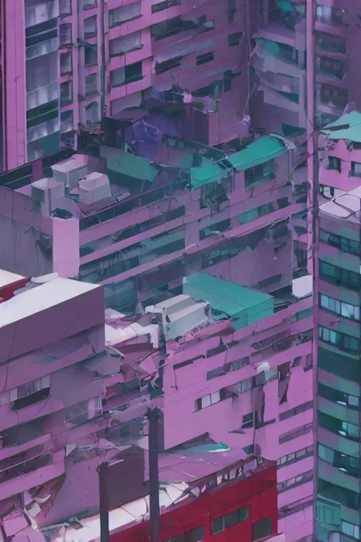 Image similar to ! dream evangelion unit 0 1 pallete, zoom shot, telephoto lens, low aperture street level, buildings collapsed