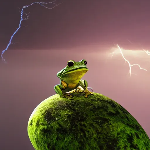 Prompt: a frog with muscles lifting planet earth over its head, octane render, cinematic rendering, dramatic lightning, visual effects, impressive, colorful, 8 k