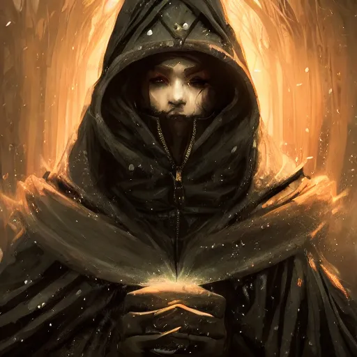 Image similar to hooded witch hunter frost mage ice wizard cold sorcerer portrait render unreal engine illustration, stephan matiniere, anato finnstark, yoshitaka amano, akihiko yoshida, takato yamamoto, ismail inceoglu, shingo matsunuma.