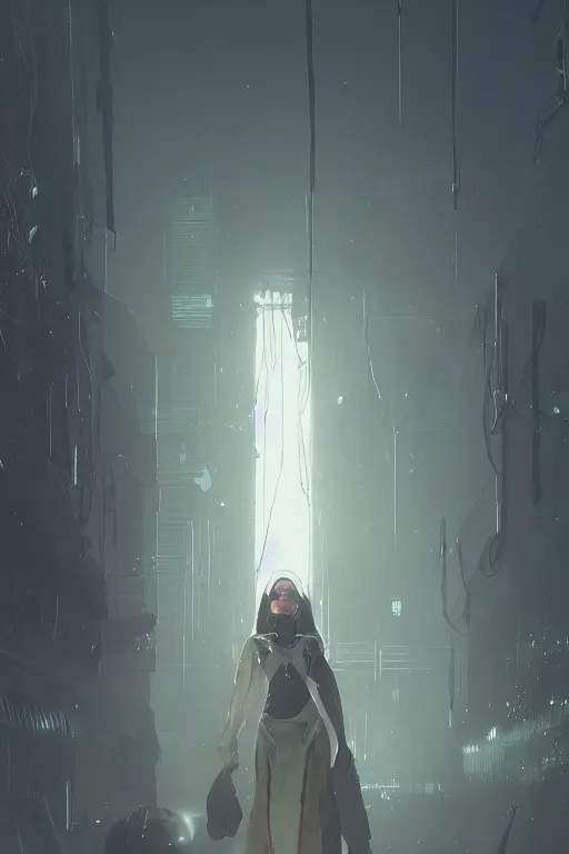 Image similar to A women of unknown race by Greg Rutkowski, beeple, Sung Choi, Mitchell Mohrhauser, Maciej Kuciara, Johnson Ting, Maxim Verehin, Peter Konig, final fantasy, macro lens, 35mm, 8k photorealistic, cinematic lighting, HD, high details, dramatic, dark atmosphere, trending on artstation