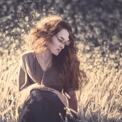 Prompt: woman poses sunlit dried caked bleached