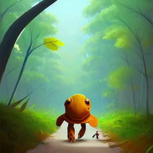 Image similar to Goro Fujita ilustration a cute turtle happily walking through the forest, painting by Goro Fujita, sharp focus, highly detailed, ArtStation