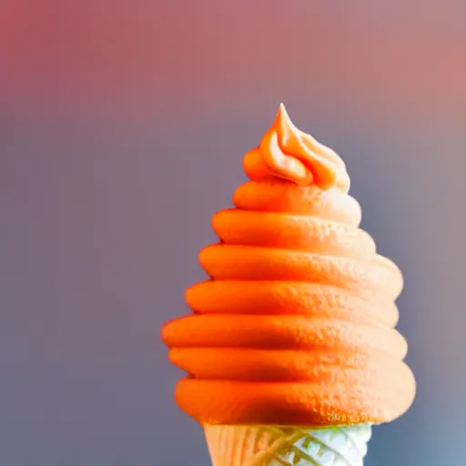 Prompt: orange creamsicle candy spiraled around ice cream cone, bokeh