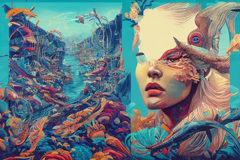 Image similar to traveling the river styx, tristan eaton, victo ngai, artgerm, rhads, ross draws