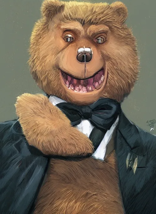 Prompt: donald trump in a bear fursona suit, by artgerm, by mucha, by greg rutkowski