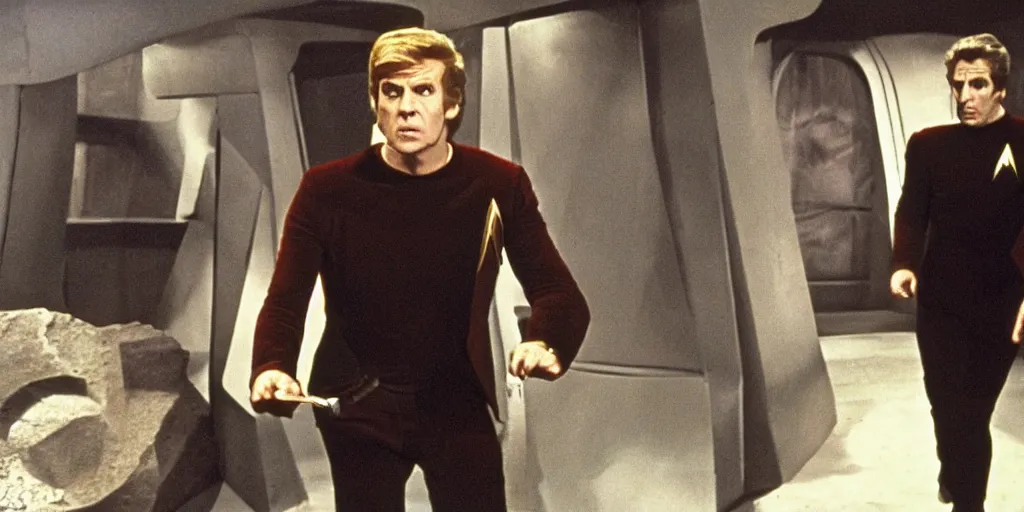 Image similar to Doctor Who in the role of Captain Kirk in a scene from Star Trek the original series