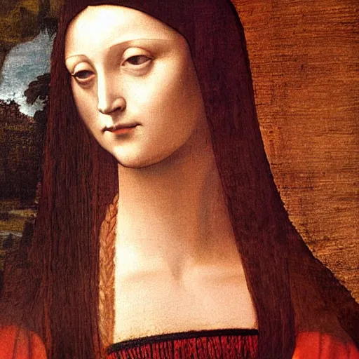 Image similar to a close up of a painting of a woman, a painting by leonardo da vinci, featured on deviantart, mannerism, da vinci, art, detailed painting