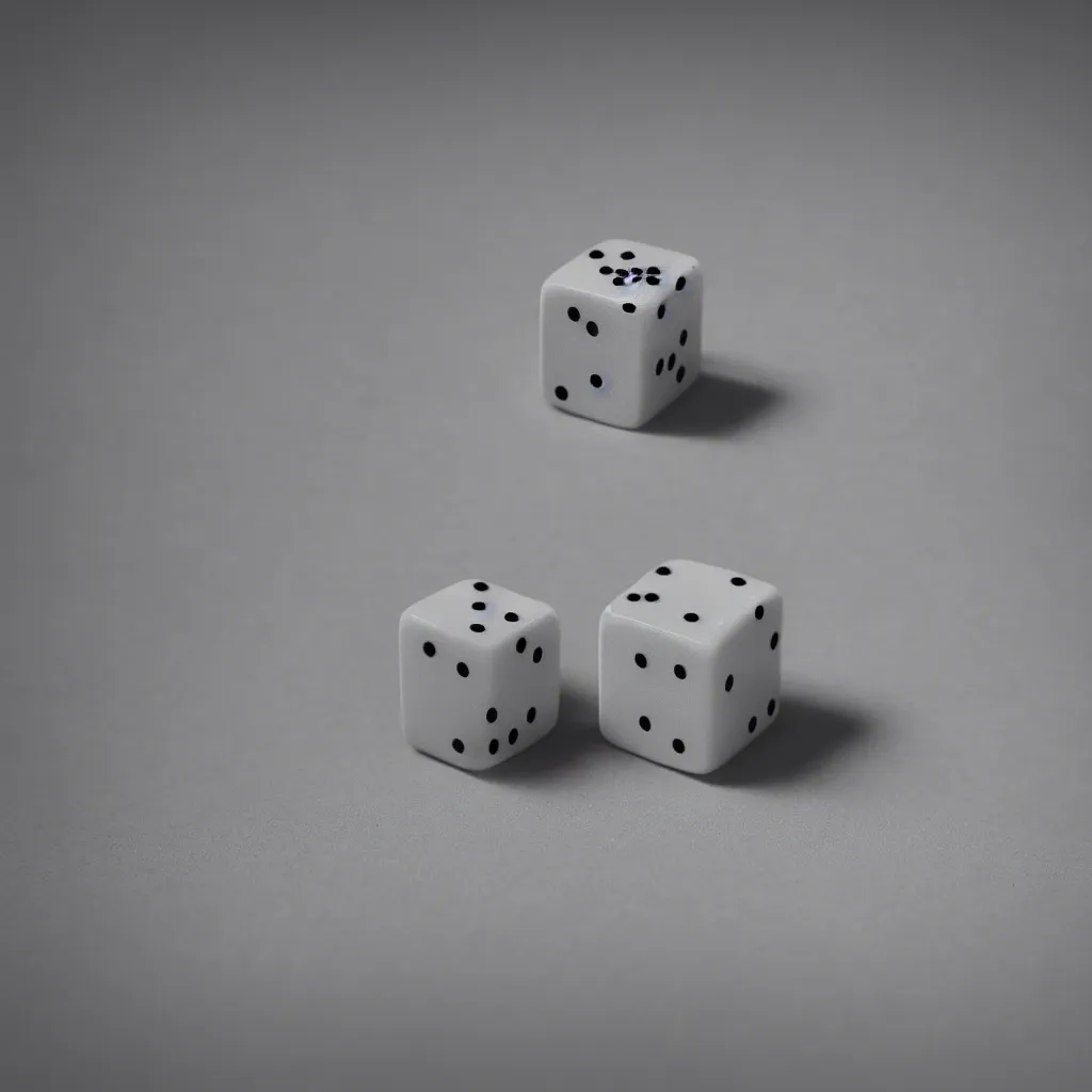 Image similar to a macro shot of a dice with little robot legs, studio lighting, dim shadow