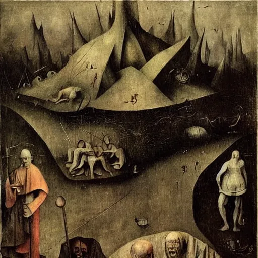 Prompt: new visions of hell, very detailed and colorful, by Hieronymous Bosch, by M.C. Escher, by Odd Nerdrum, beautiful, eerie, surreal, psychedelic