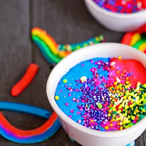 Prompt: rainbow yogurt with sprinkles